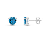 9ct White Gold Heart Natural London Blue Topaz Claw Stud Earrings