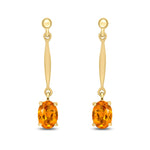 9ct Yellow Gold Oval Natural Citrine Claw Bar Drop Earrings — 7x5mm