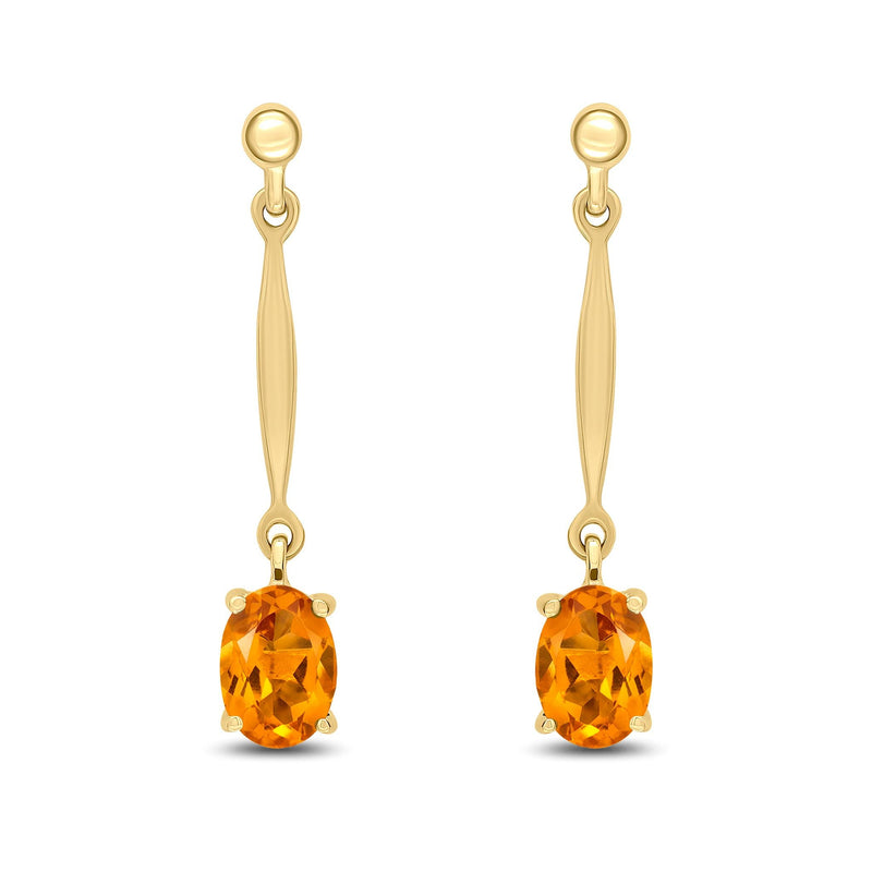 9ct Yellow Gold Oval Natural Citrine Claw Bar Drop Earrings — 7x5mm