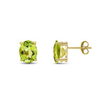 9ct Yellow Gold Oval Natural Peridot Claw Stud Earrings — 9x7mm
