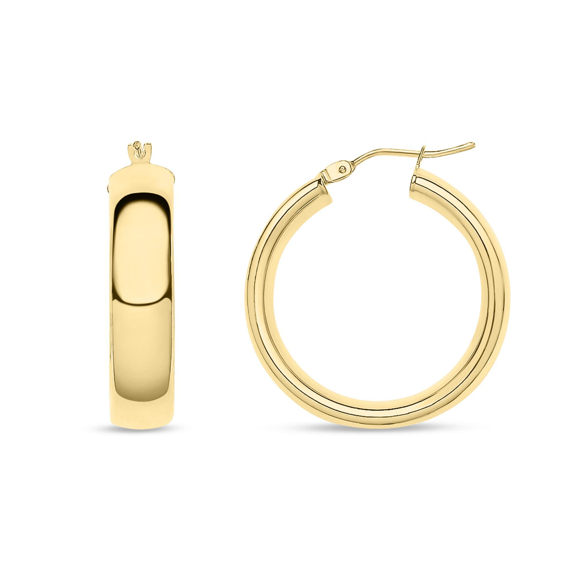 9ct Yellow Gold Round Court Shape Hoop Earrings — 25mm