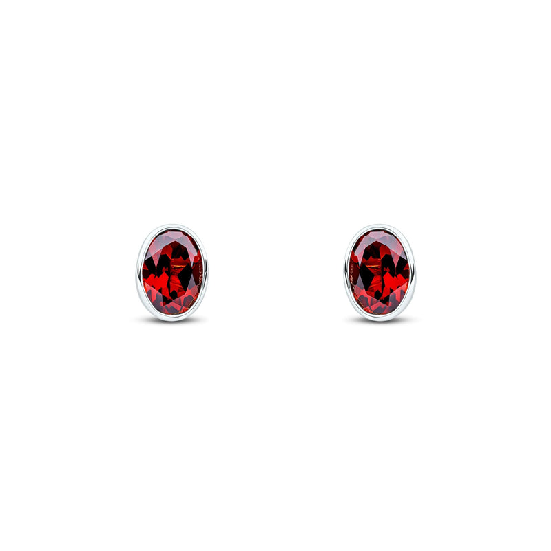 9ct White Gold Oval Natural Garnet Rubover Stud Earrings — 7x5mm