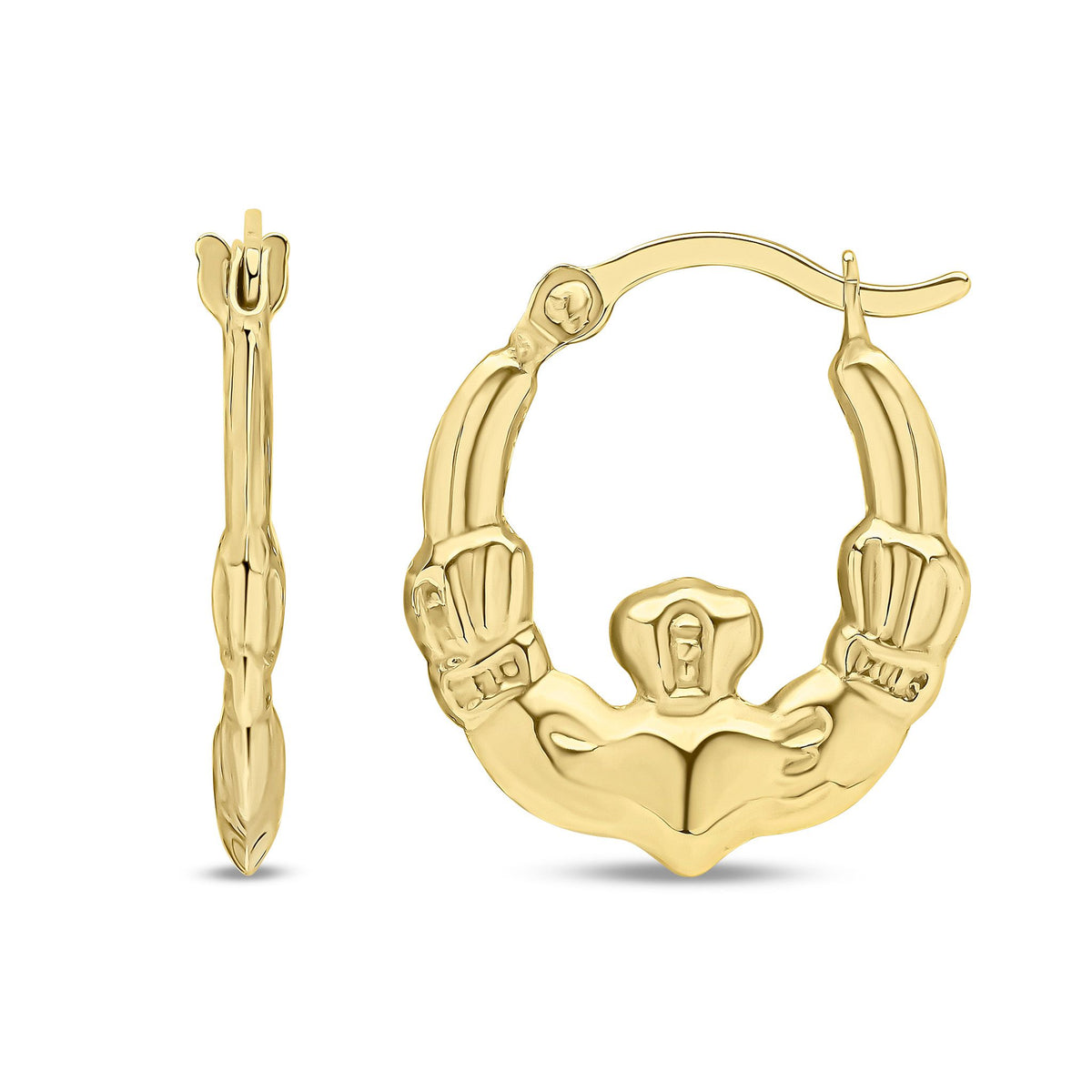 9ct Yellow Gold Claddagh Hoop Earrings — 16mm