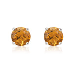 9ct White Gold Round Natural Citrine Claw Set Stud Earrings — 5mm