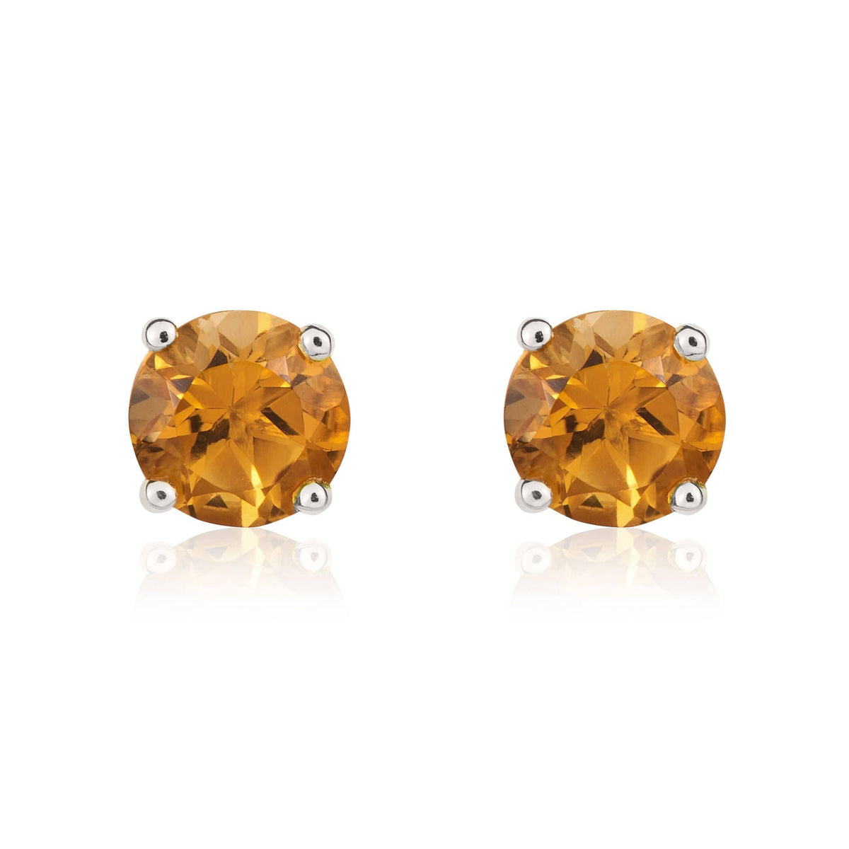 9ct White Gold Round Natural Citrine Claw Set Stud Earrings — 5mm