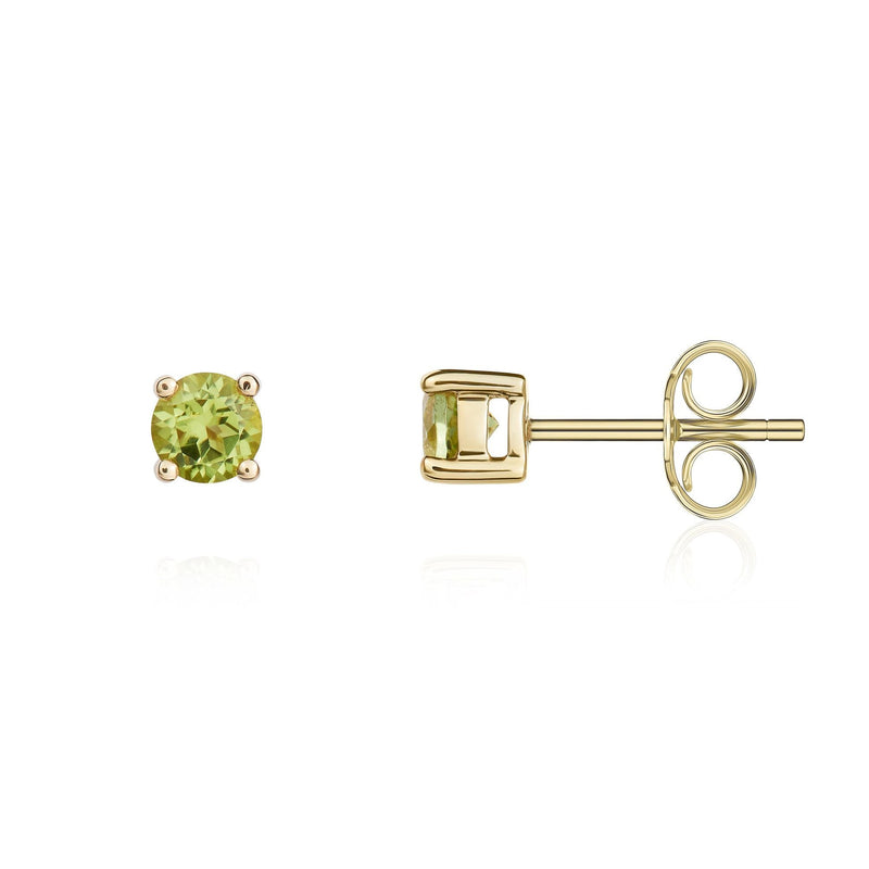 9ct Yellow Gold Round Natural Peridot Claw Stud Earrings — 4mm