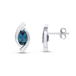 9ct White Gold Oval Natural London Blue Topaz 'Eye' Stud Earrings — 6x4mm