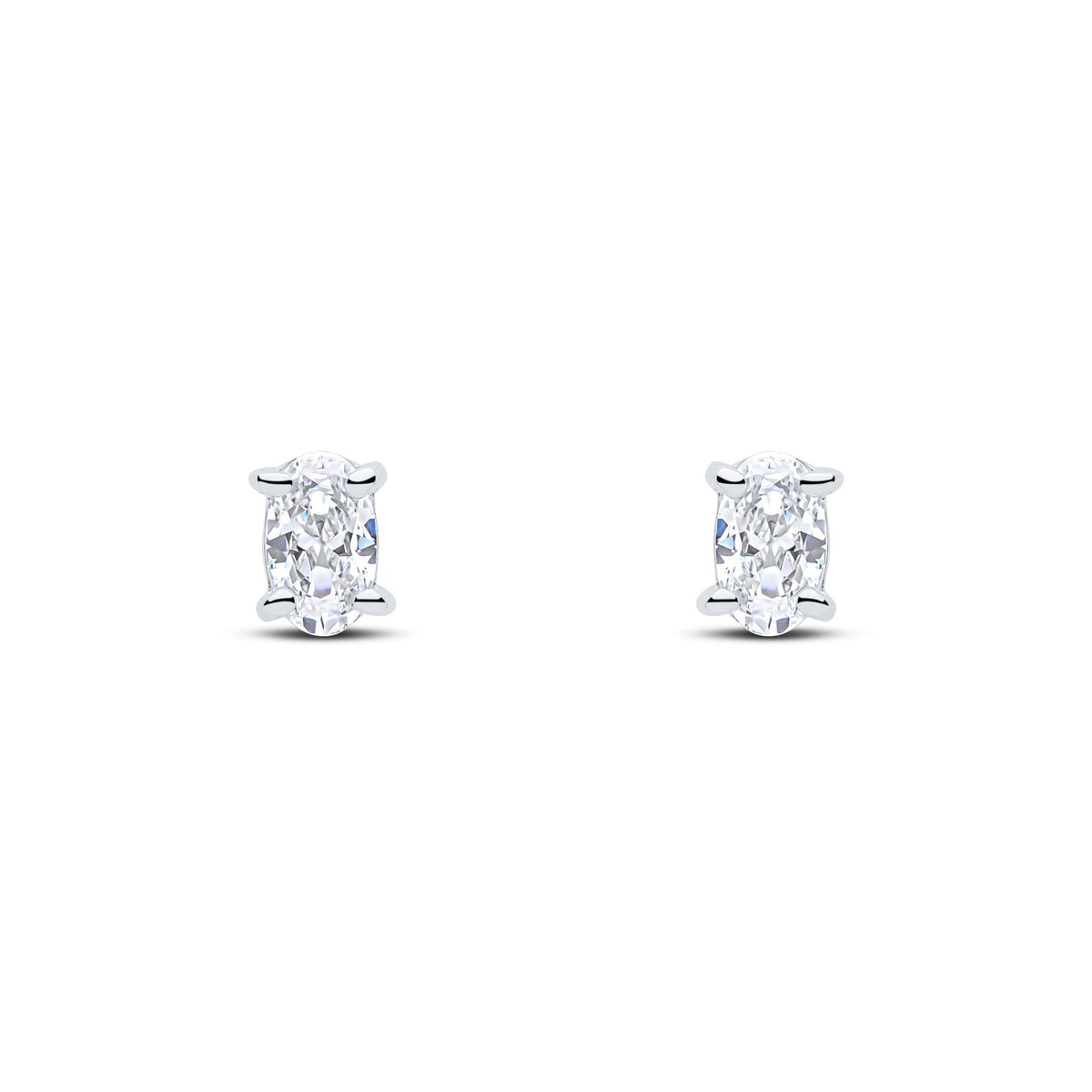 9ct White Gold Oval Cubic Zirconia CZ Claw Stud Earrings — 5x3mm