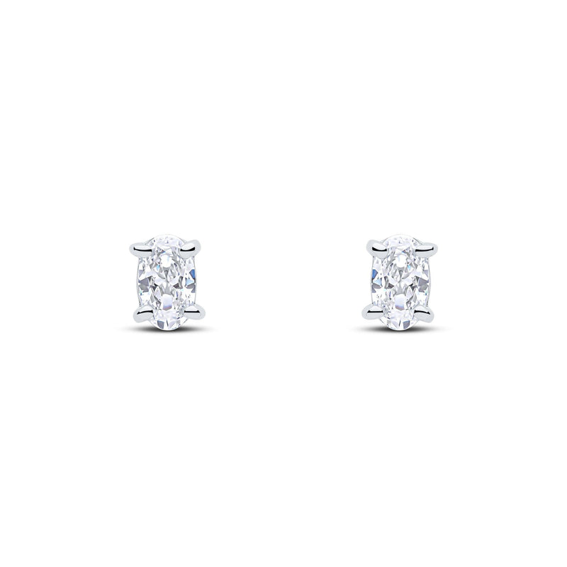 9ct White Gold Oval Cubic Zirconia CZ Claw Stud Earrings — 5x3mm