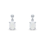 9ct White Gold Oval Natural Opal Claw Drop Earrings — 7x5mm