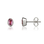9ct White Gold Oval Natural Pink Sapphire Rubover Stud Earrings — 5x3mm