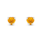 9ct White Gold Heart Natural Citrine Claw Stud Earrings