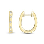 18ct Yellow Gold Round Natural Diamond Flush Set Oval Hinged Huggie Hoop Earrings