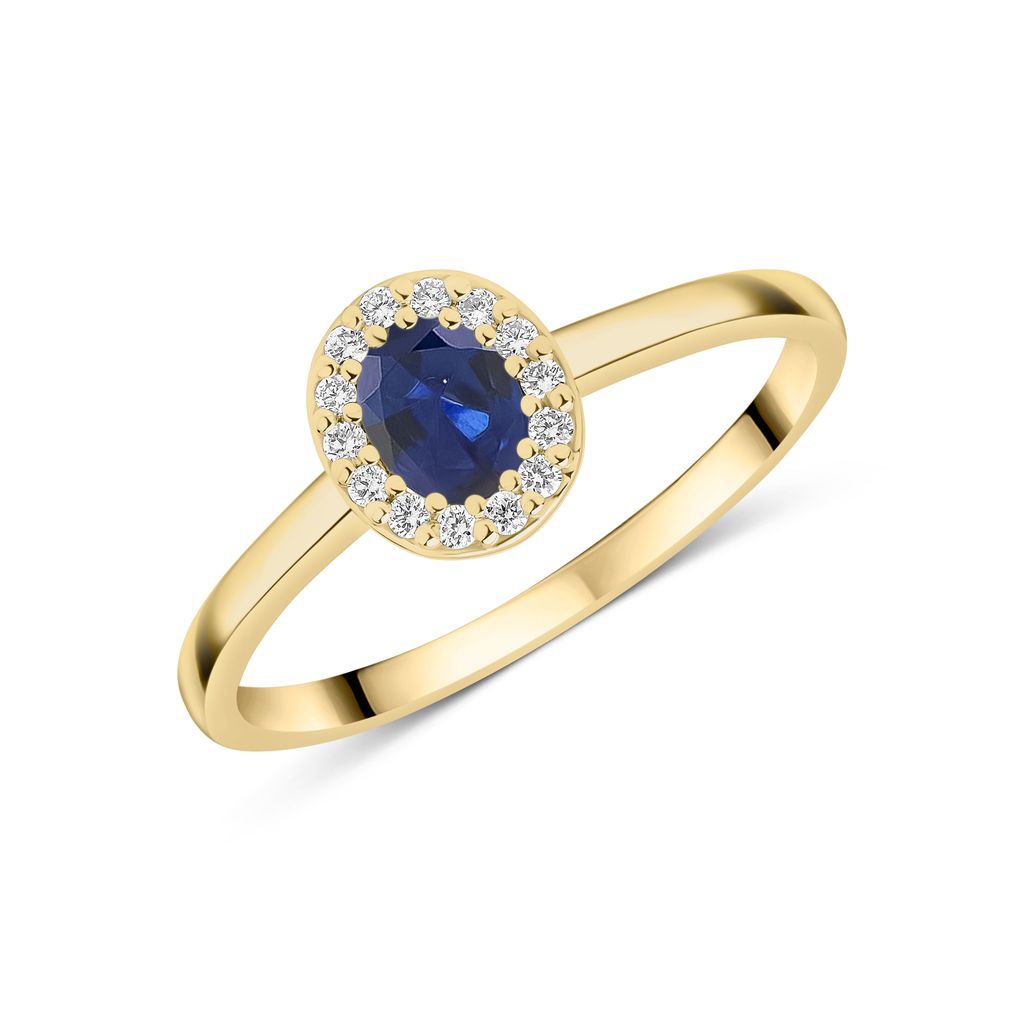 18ct Yellow Gold Oval Sapphire and Diamond Microset Cluster Ring — 5x4mm