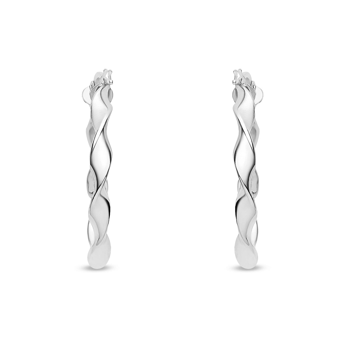 9ct White Gold Round Twisted Hoop Earrings — 25mm