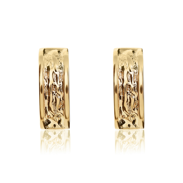 9ct Yellow Gold Textured Squared Round Huggie Earrings — 13.5mm