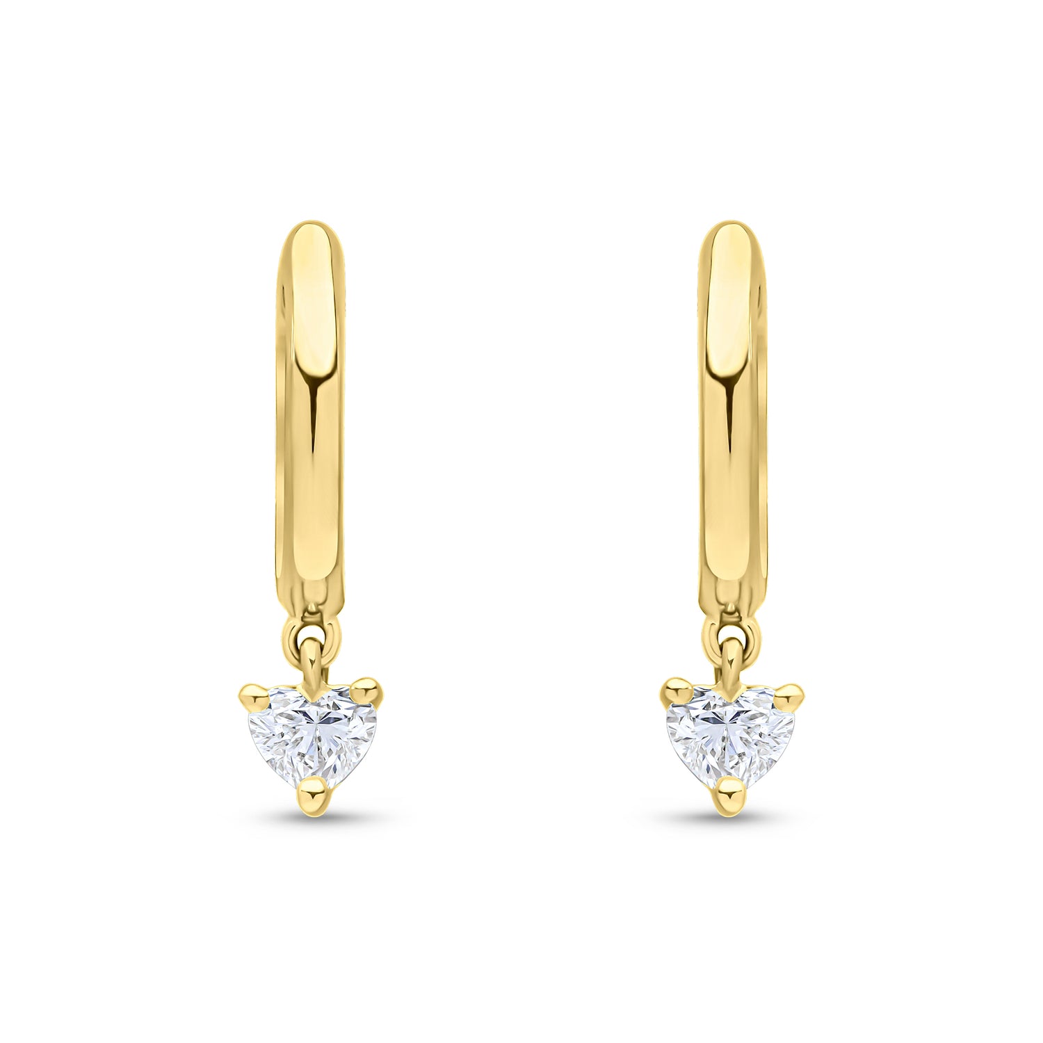18ct Yellow Gold Natural Heart Cut Diamond Drop Hoop Earrings