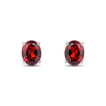 9ct White Gold Oval Natural Garnet Claw Stud Earrings — 9x7mm
