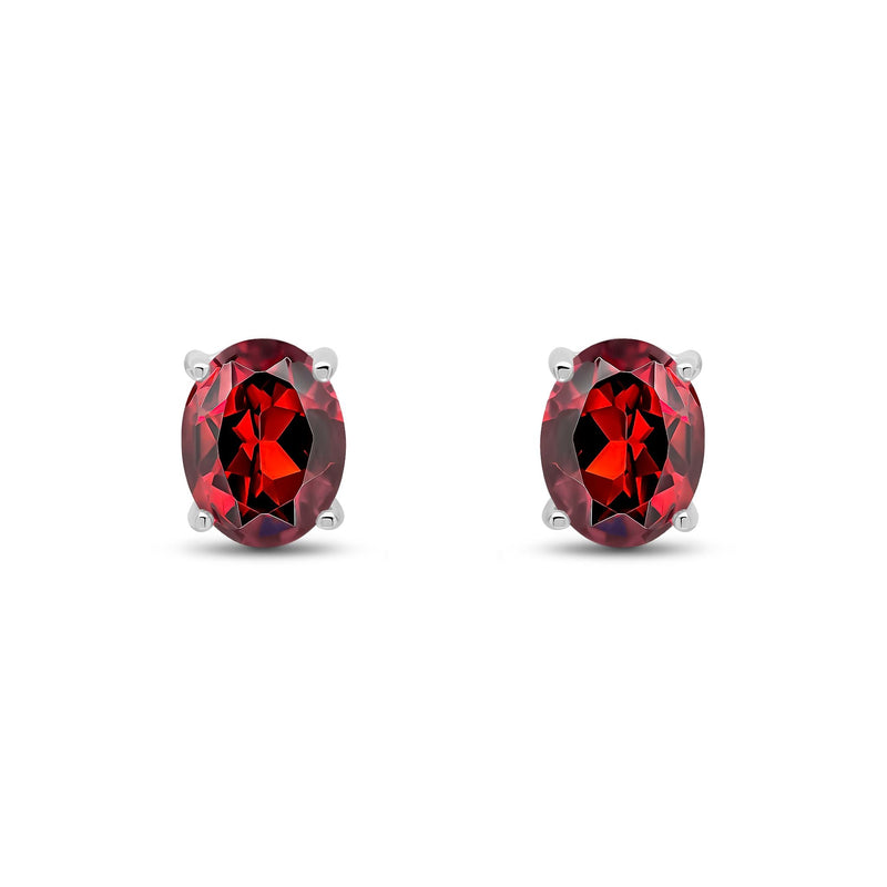 9ct White Gold Oval Natural Garnet Claw Stud Earrings — 9x7mm