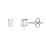 9ct White Gold Oval Natural Opal Stud Earrings — 6x4mm