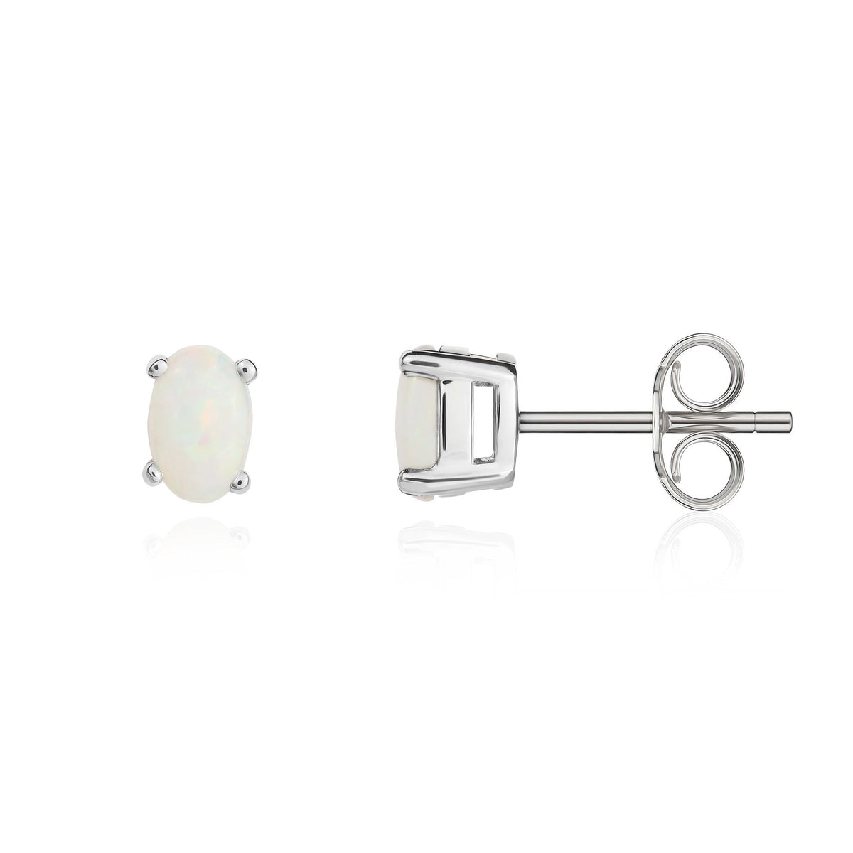 9ct White Gold Oval Natural Opal Stud Earrings — 6x4mm