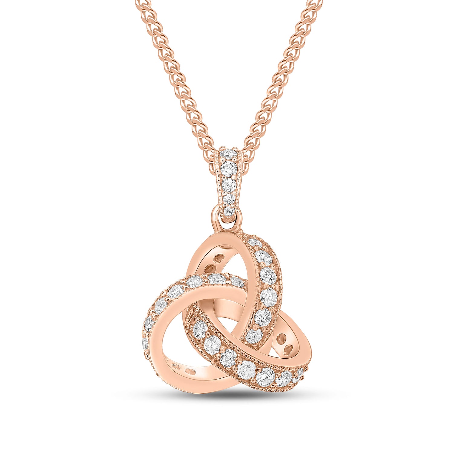 18ct Rose Gold Diamond Set Knot Pendant with Natural Diamond Set Loop —13.5mm