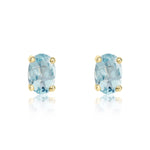 9ct Yellow Gold Oval Natural Aquamarine Claw Stud Earrings — 6x4mm
