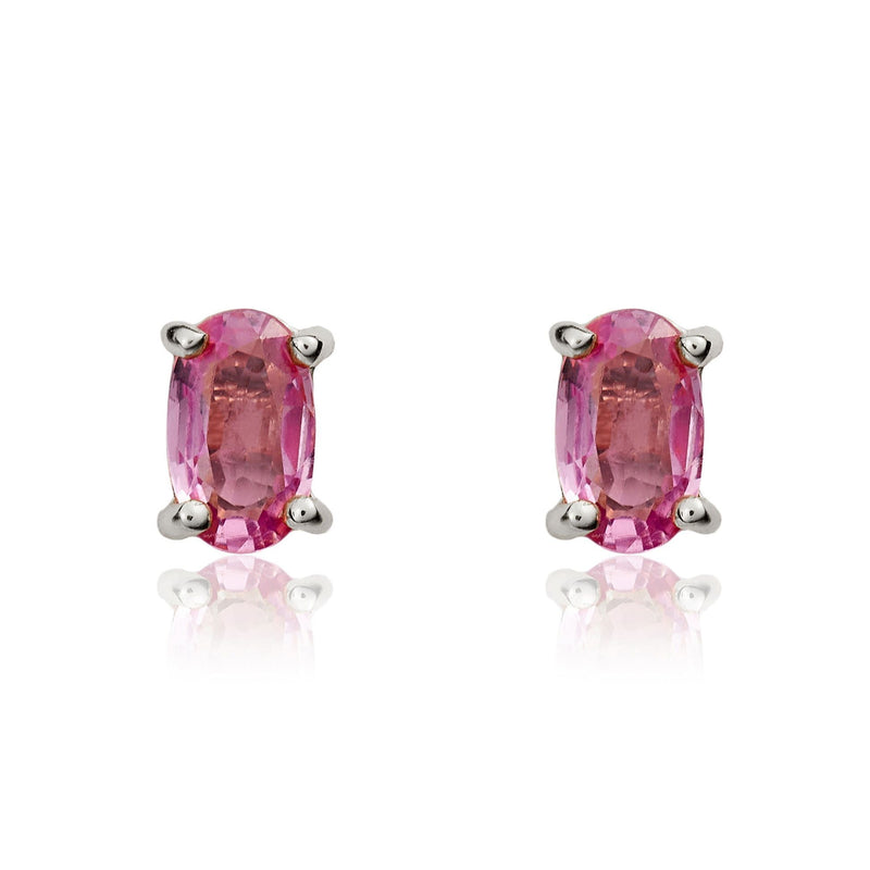 9ct White Gold Oval Natural Pink Sapphire Claw Stud Earrings — 5x3mm