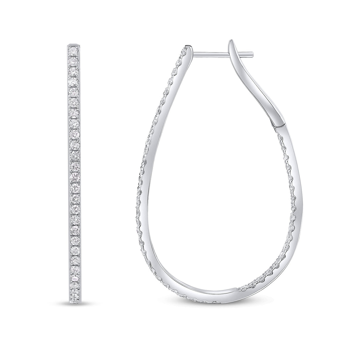 18ct White Gold Round Diamond Claw Set Horseshoe Hoop Earrings
