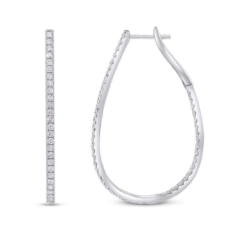 18ct White Gold Round Diamond Claw Set Horseshoe Hoop Earrings