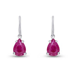9ct White Gold Pear Shaped Natural Ruby Claw Wire Hook Drop Earrings