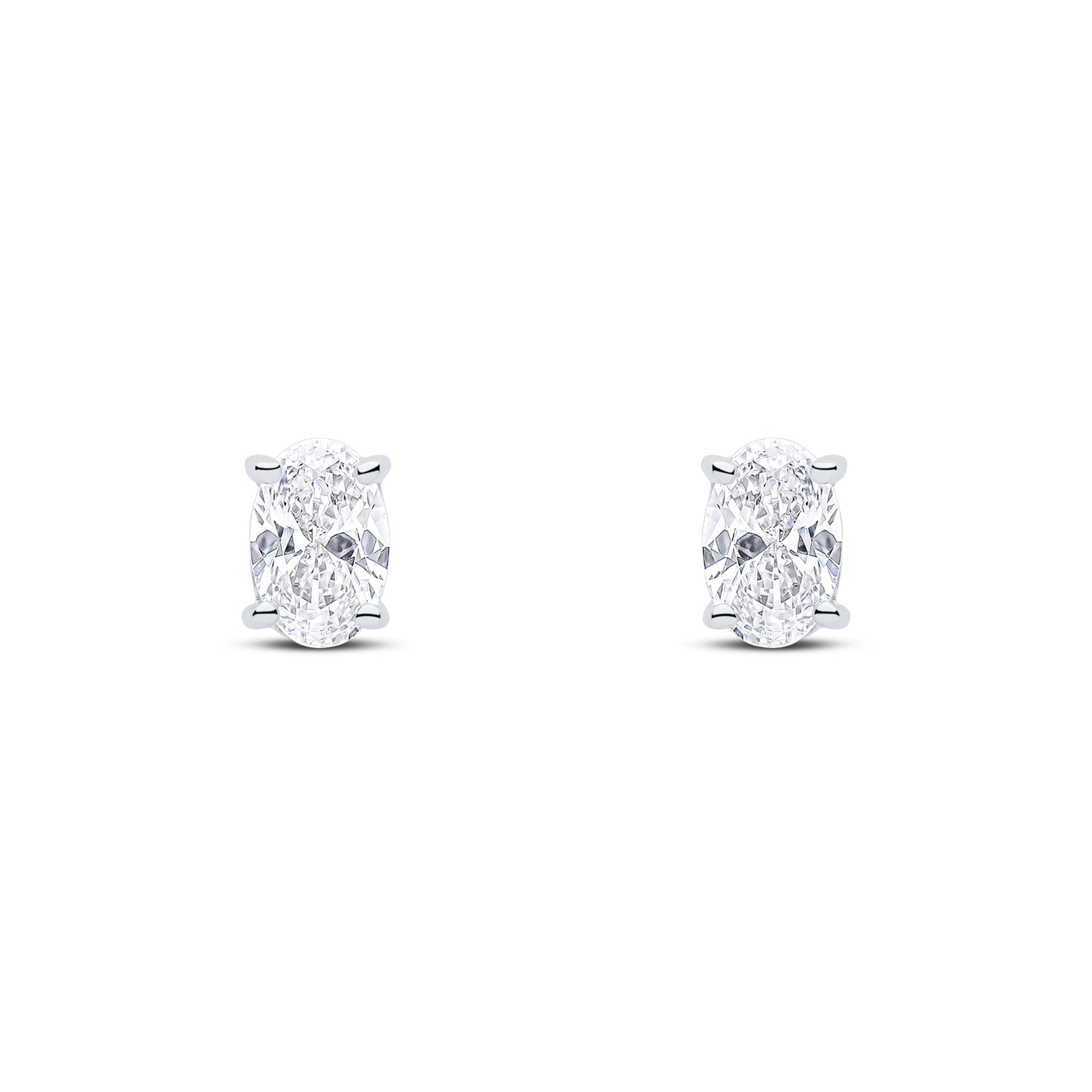 9ct White Gold Oval Cubic Zirconia CZ Claw Set Stud Earrings — 6x4mm