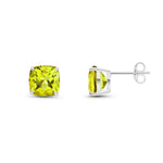 9ct White Gold Cushion Natural Peridot Claw Stud Earrings — 8mm