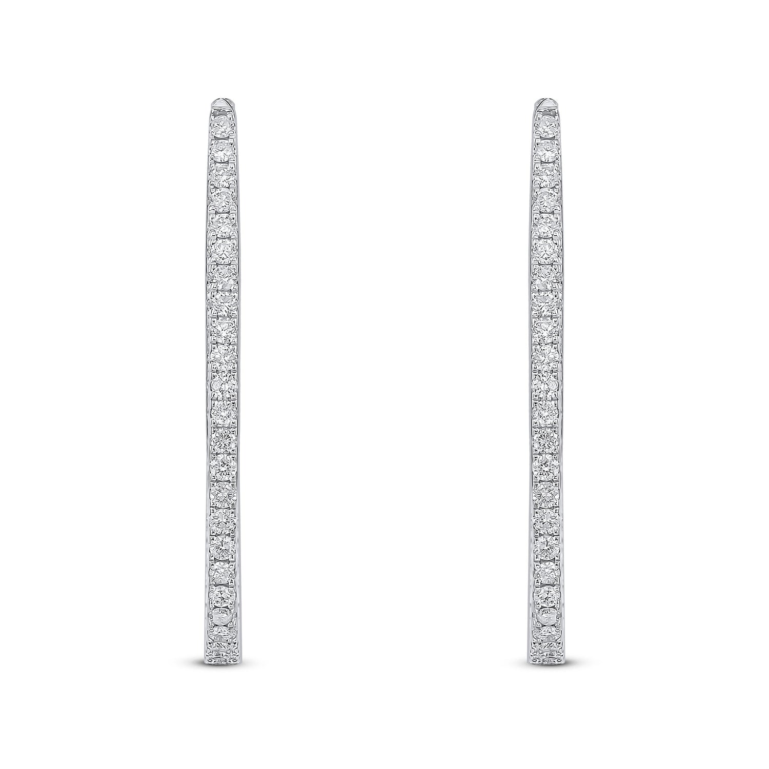 18ct White Gold Round Diamond Claw Set Horseshoe Hoop Earrings —35mm
