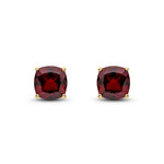 9ct Yellow Gold Cushion Natural Garnet Claw Stud Earrings — 8mm