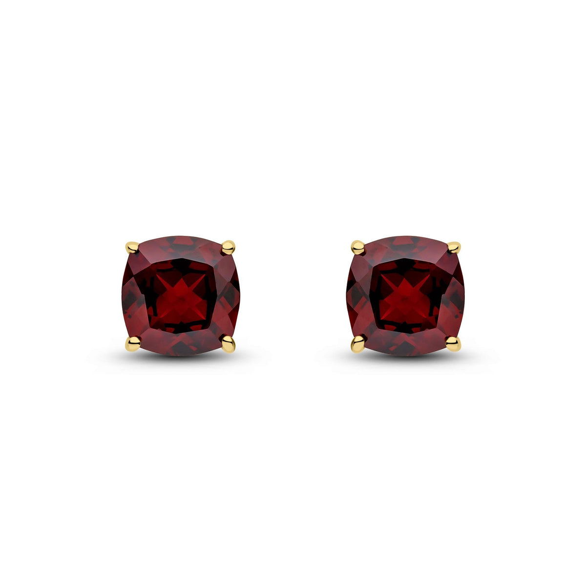 9ct Yellow Gold Cushion Natural Garnet Claw Stud Earrings — 8mm