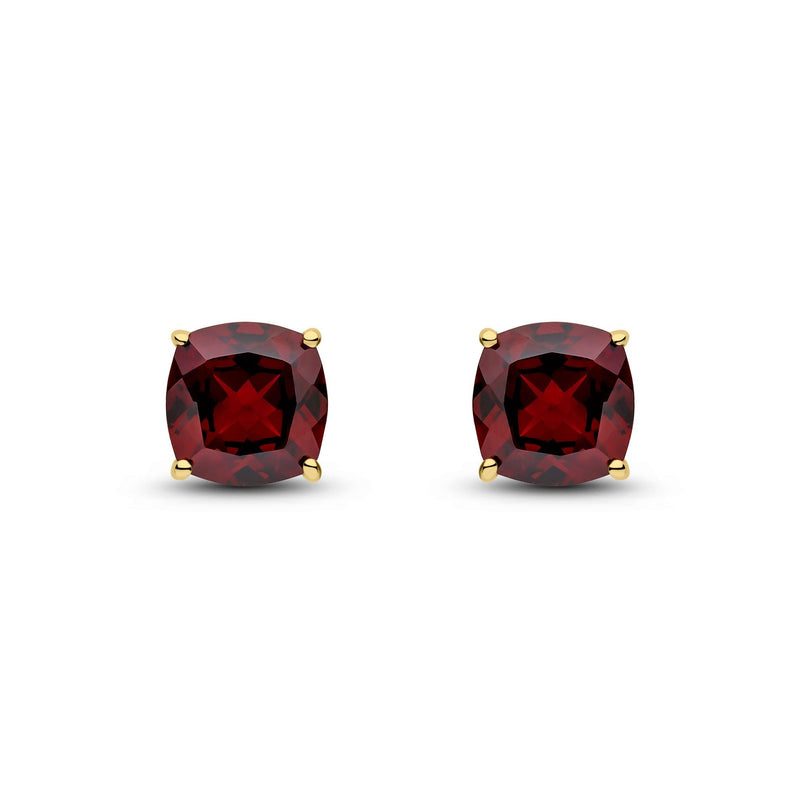 9ct Yellow Gold Cushion Natural Garnet Claw Stud Earrings — 8mm