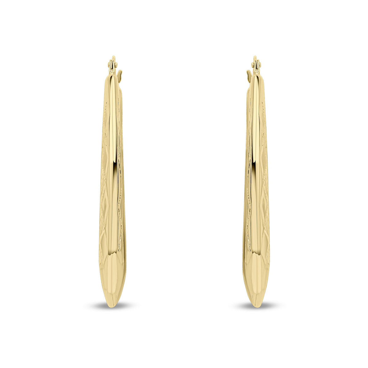 9ct Yellow Gold Diamond Cut Geometric Oval Hoop Earrings