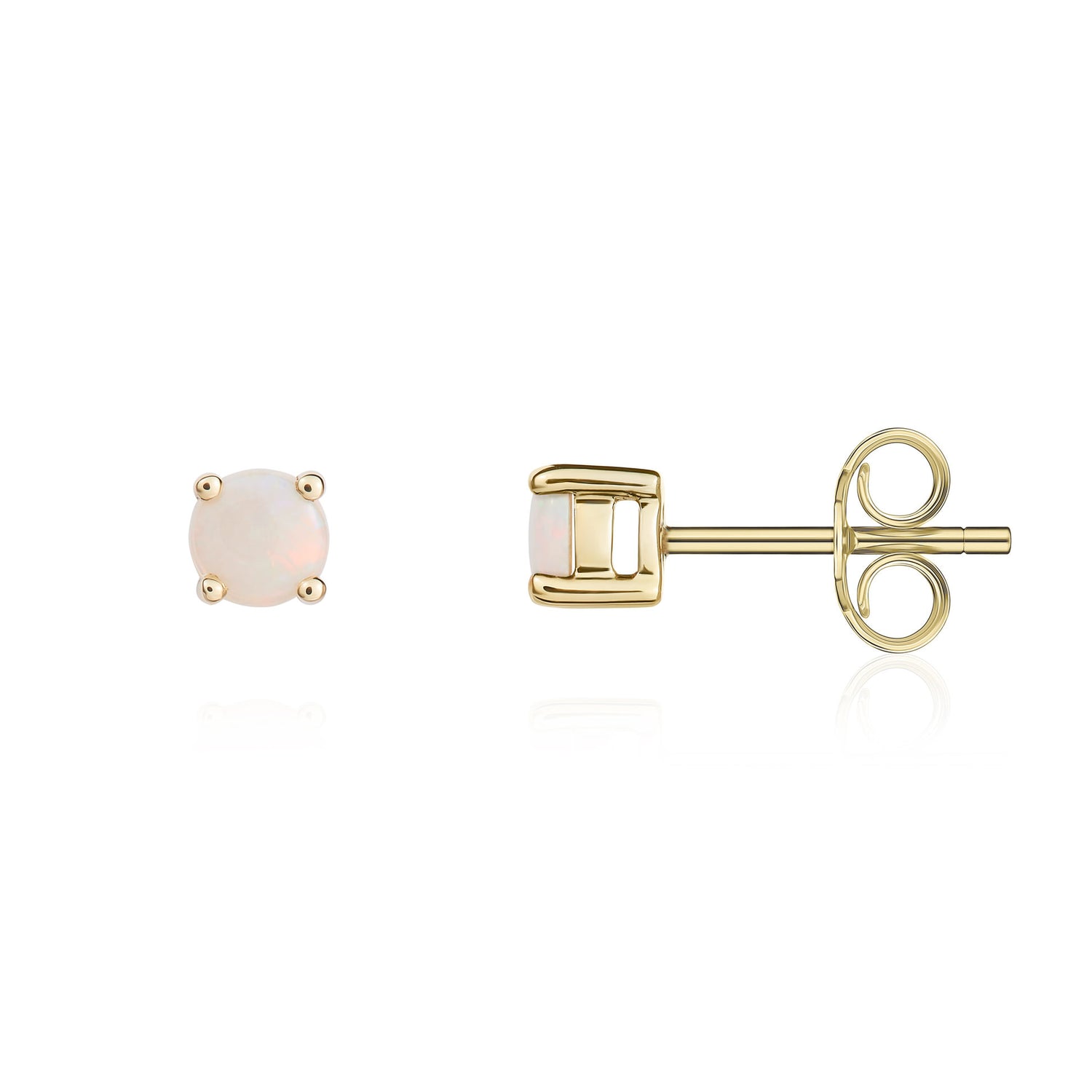 9ct Yellow Gold Round Natural Opal Claw Stud Earrings — 4mm