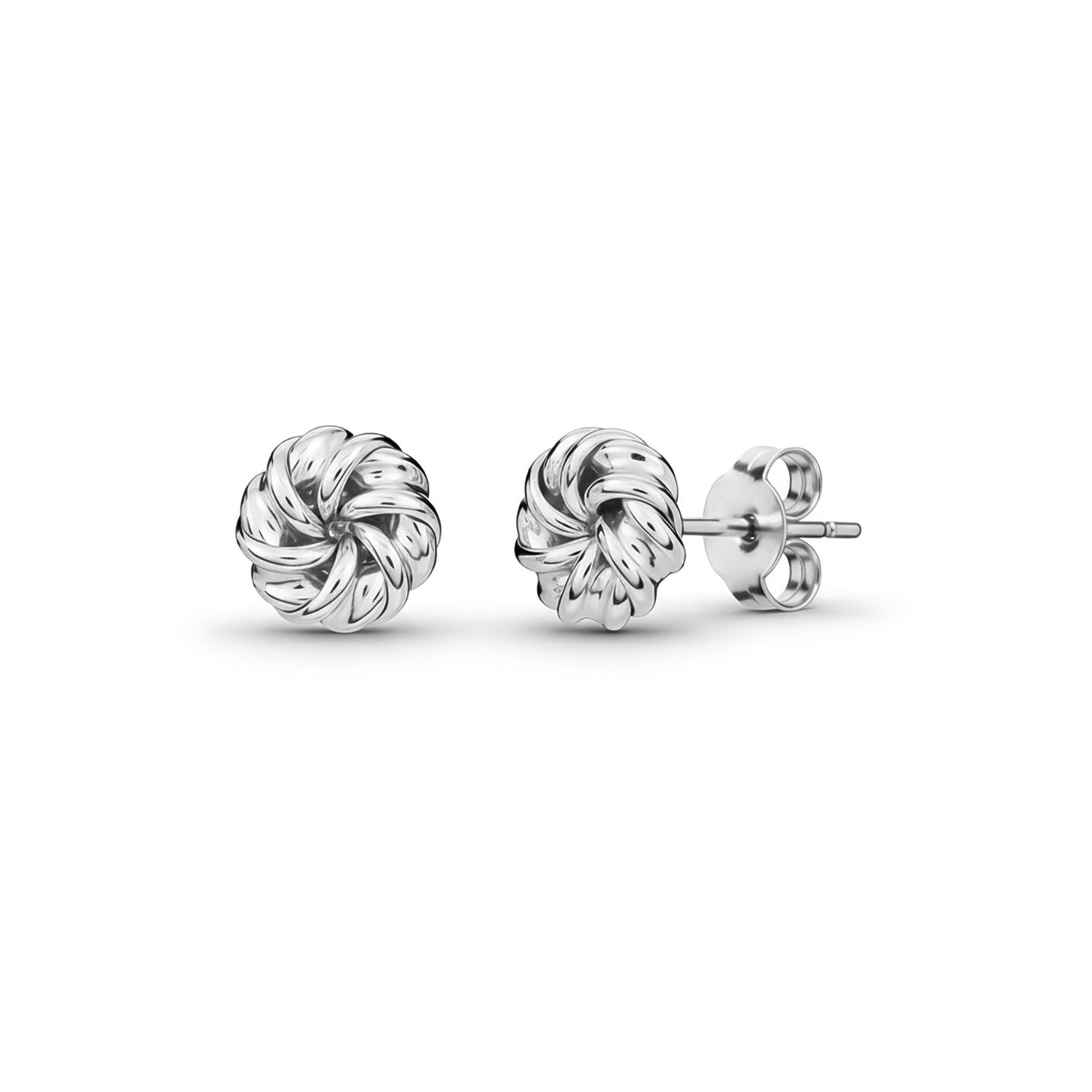 9ct White Gold Polished Swirl Knot Stud Earrings — 7.5mm