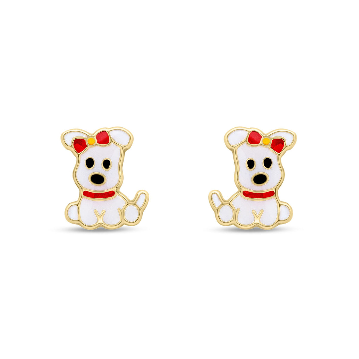 9ct Yellow Gold Enamel Dog Stud Earrings