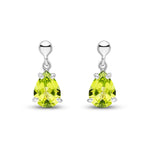 9ct White Gold Pear Shaped Natural Peridot Claw Drop Earrings — 7x5mm