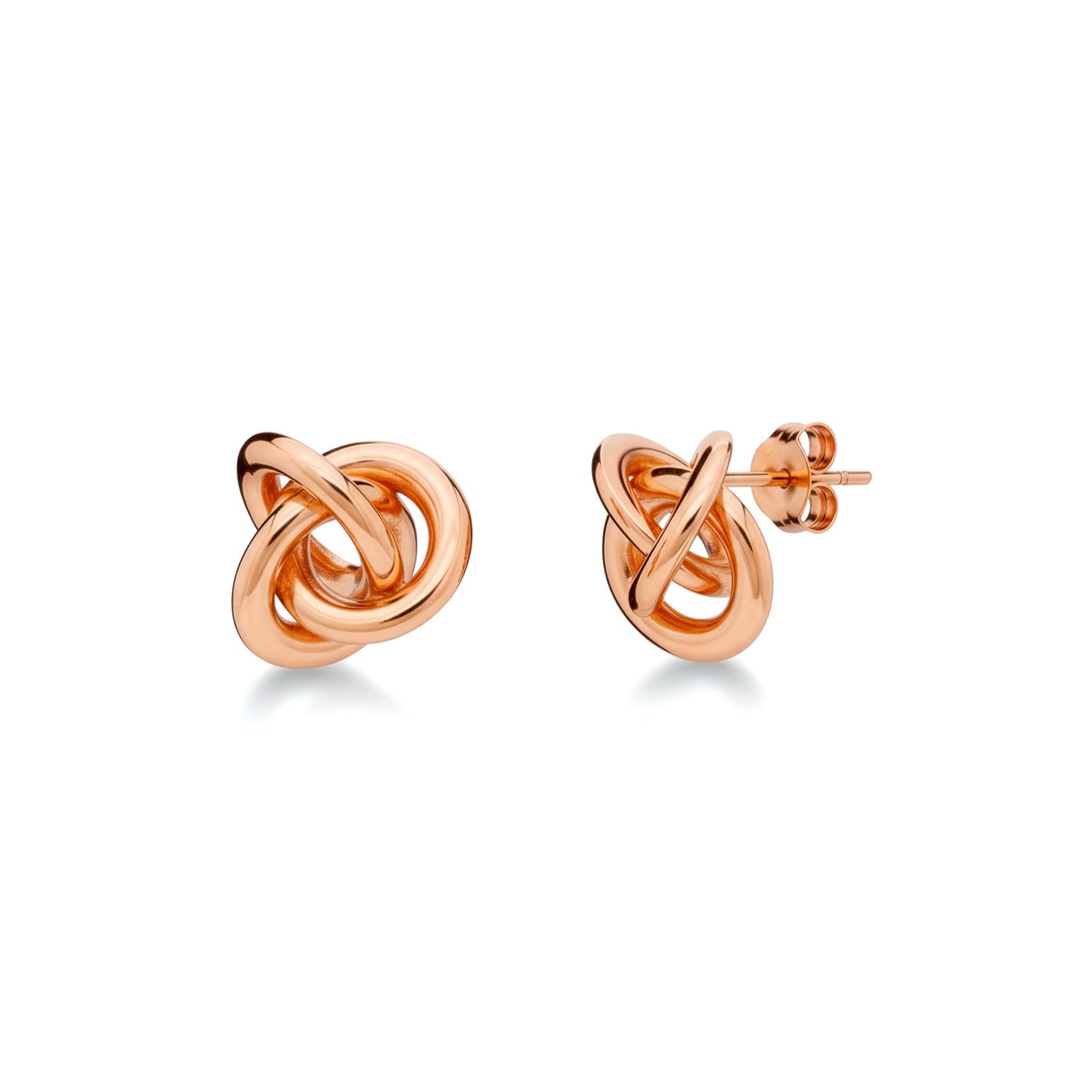 9ct Rose Gold Polished Three Strand Open Knot Stud Earrings — 12mm