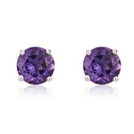 9ct White Gold Round Natural Amethyst Claw Set Stud Earrings — 5mm