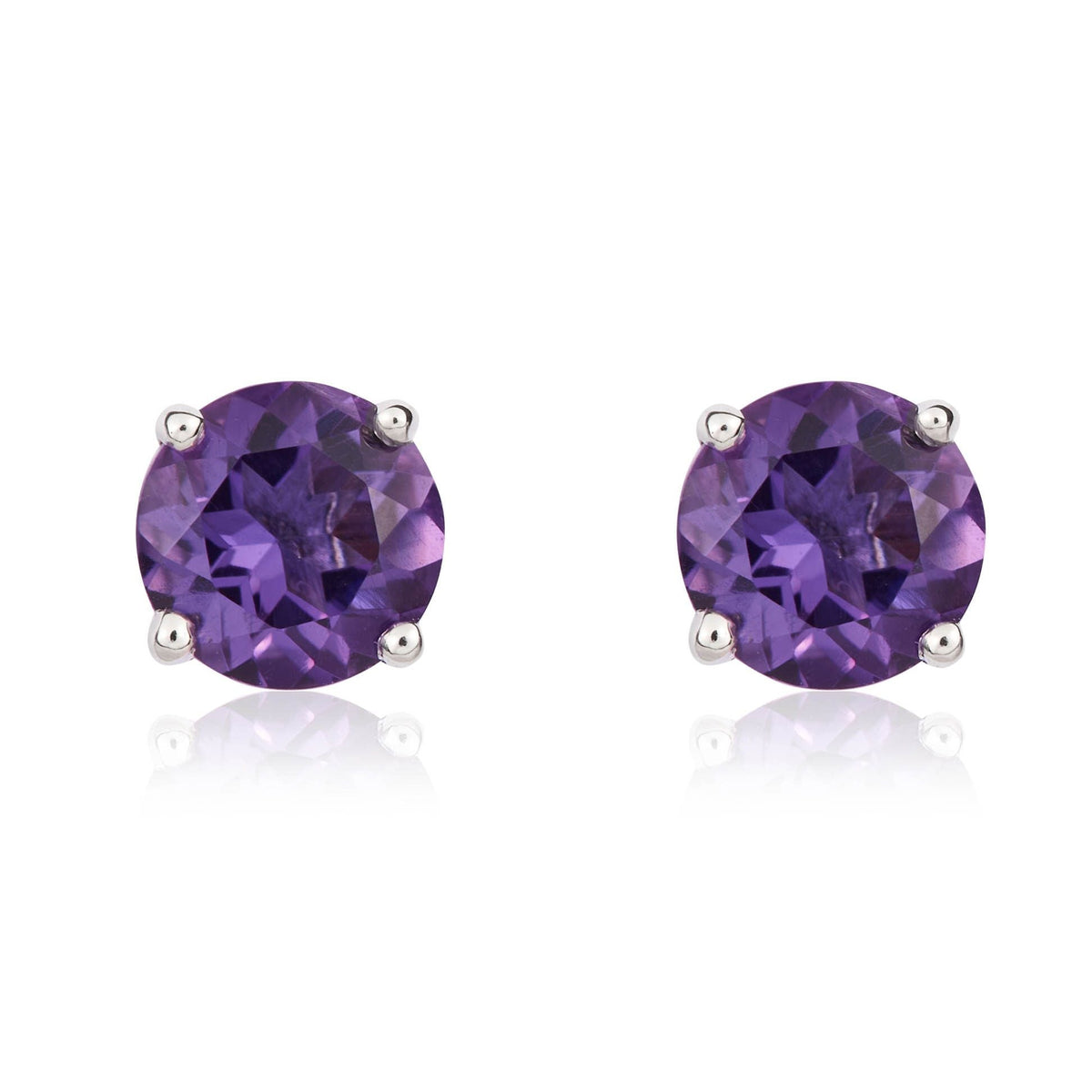 9ct White Gold Round Natural Amethyst Claw Set Stud Earrings — 5mm