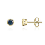 9ct White Gold Round Natural Sapphire Rubover Stud Earrings — 5mm
