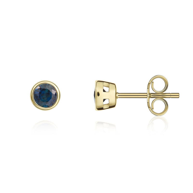 9ct White Gold Round Natural Sapphire Rubover Stud Earrings — 5mm