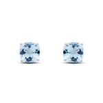 9ct White Gold Cushion Natural Aquamarine Claw Stud Earrings — 8mm
