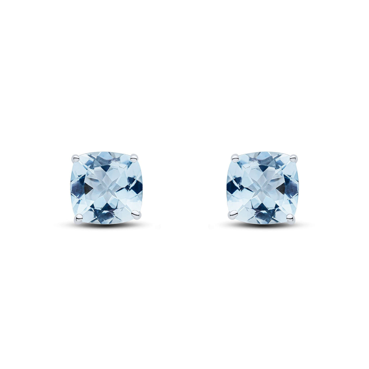 9ct White Gold Cushion Natural Aquamarine Claw Stud Earrings — 8mm