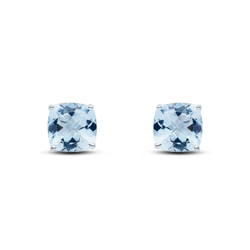 9ct White Gold Cushion Natural Aquamarine Claw Stud Earrings — 8mm
